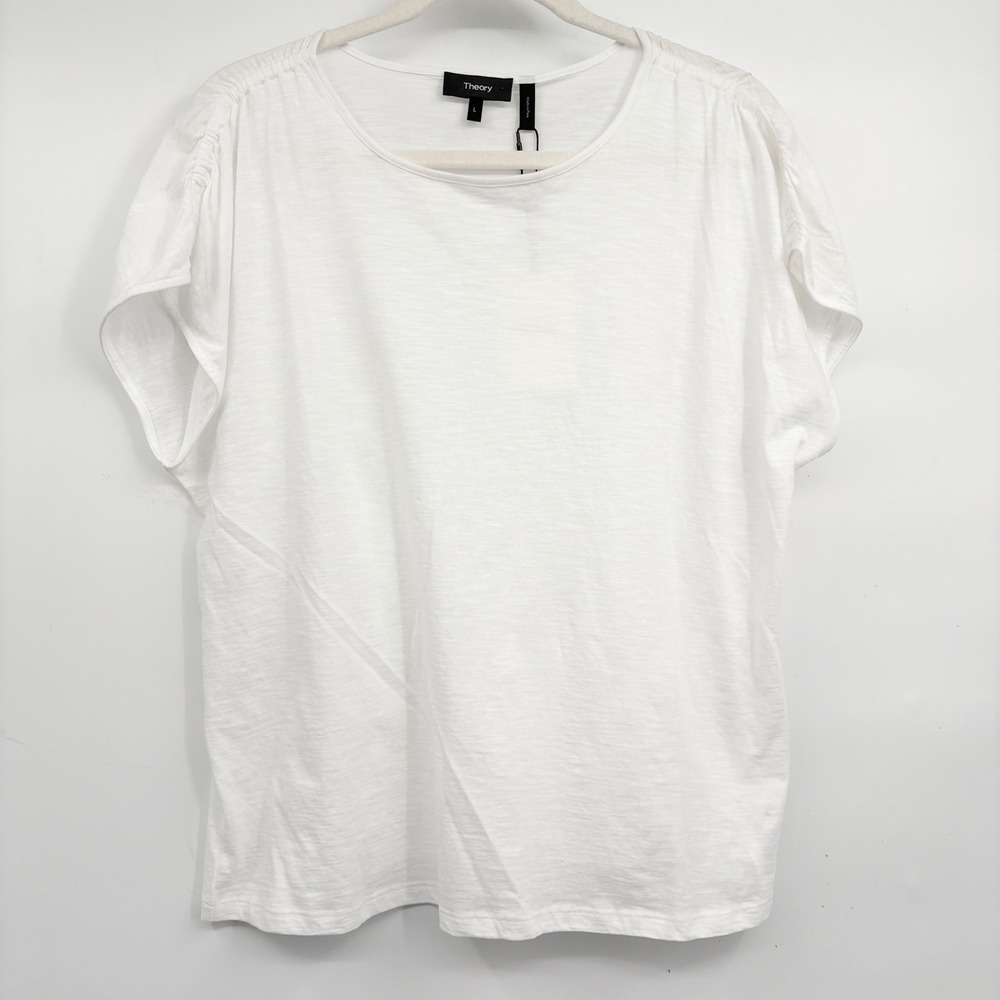 NWT Theory Womens White Malkara Ruched Sea Slub Minimalist Cotton Tee Shirt L
